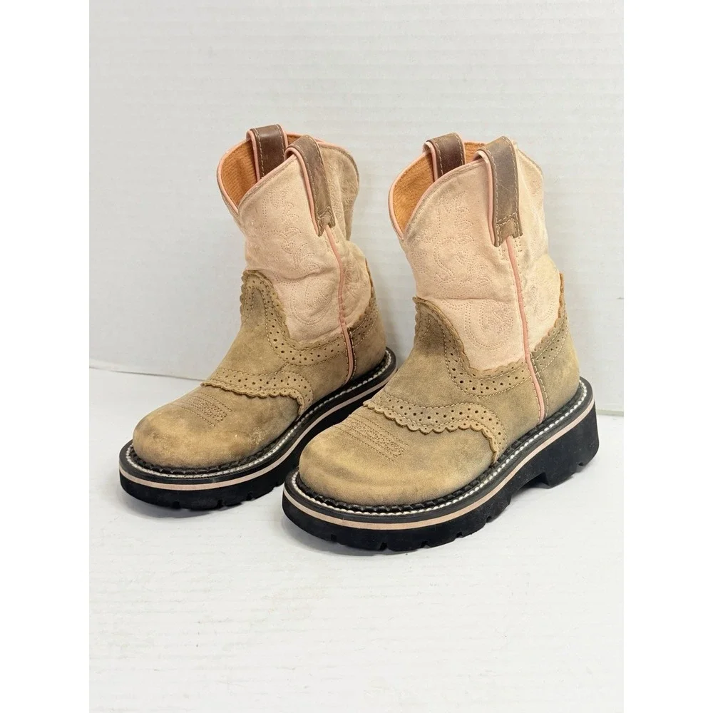 Ariat Fatbaby Cowgirl Boots Girls US 10 Pink Tan Suede Western Style 38290